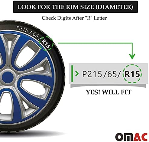 Cover Cover Cover גלגל OMAC | אביזרי רכב 15 אינץ 'סגנון רכזת סגנון OEM מכסים 4 יח' סט | החלפת צמיגים אוטומטית כובעים חיצוניים אפור עם
